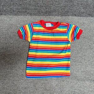 Vintage Health Tex Bright Rainbow Stripe Ringer Tee T-Shirt Made in USA Size 2T